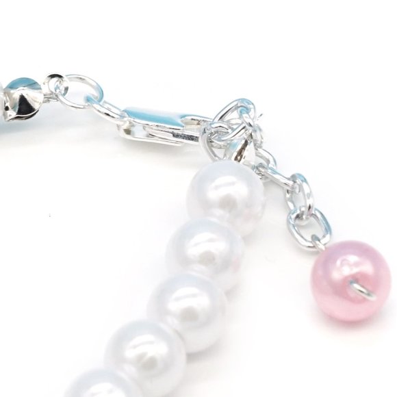 Bracelet Pink White Pearls Silver Spacers Silver Lobster Clasp With Chain - Picture 2 of 2